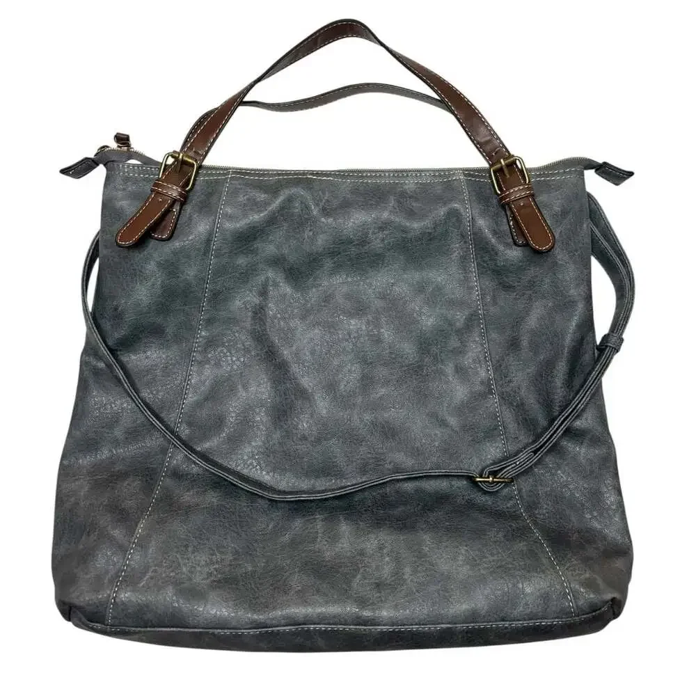Brenice Large Faux Leather Grey Crossbody Hobo Bag with Contrast Straps